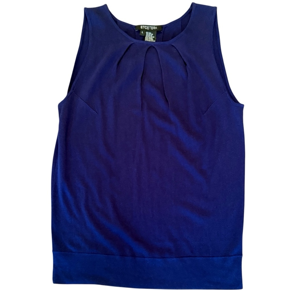 Etcetera by Carlisle Blue/Purple Pleated Sleeveless Silk Sweater Top Size Large